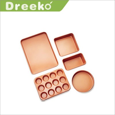 5 Piece Copper Carbon Steel Baking Pan Bakeware Set