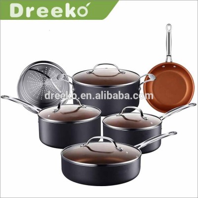 10-Piece Copper fry pan casserole sauce pan Masterclass premium cookware set