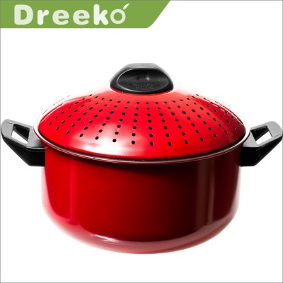 2 Pc Red Chef Quality Pasta Cooking Pot with Strainer Lid