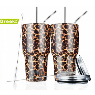 Fashion Leopard print Stainless Steel Customized Simple Design Cheap double layer Auto Travel Mug & Coffee Mug